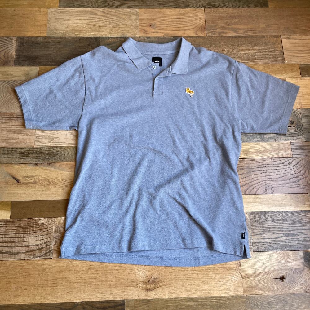 Vans Loose Fit Polo Shirt Large Blue Tiger Embroidered Short Sleeve